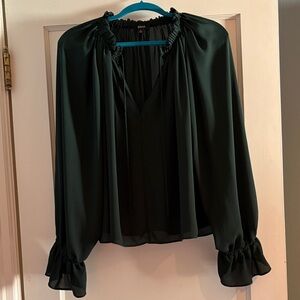 Madewell Chiffon Ruffled Sleeve Blouse in Dark Green